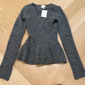 H&M Charcoal Knit Top with Beaded Accents